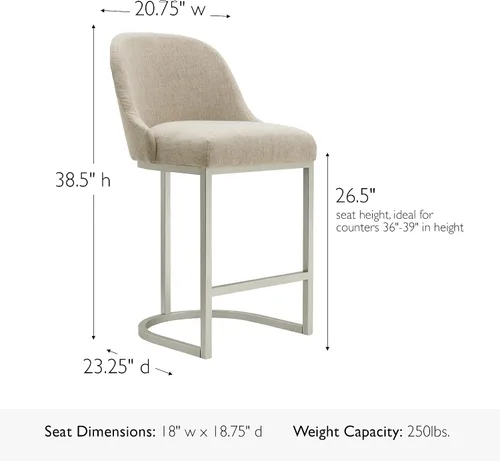 Vista 15 de Leick Home 214536 Barrelback Silla de comedor con base de metal, juego de 2, para comedor, asiento moderno de lino negro y base de metal dorado