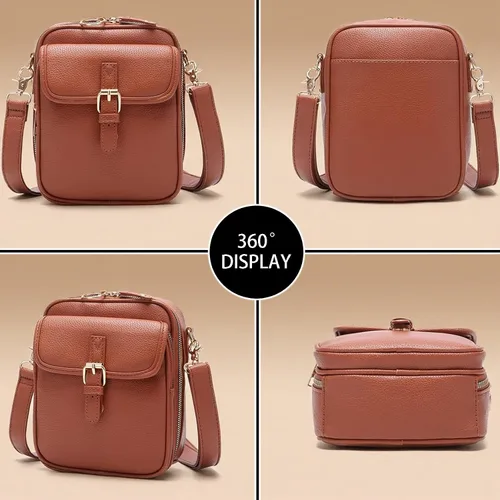 Vista 5 de Bolso bandolera vintage de cuero para mujeres y hombres, pequeño, antirrobo, bolso de hombro cruzado con ranuras para tarjetas
