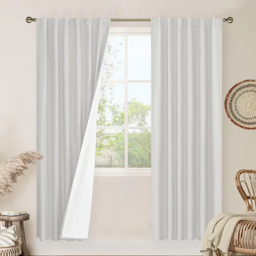 Vista 153 de LAMIT Cortinas opacas cortas de lino de 30 pulgadas para ventanas de cocina sobre el fregadero, cortinas de café texturizadas de lino marfil