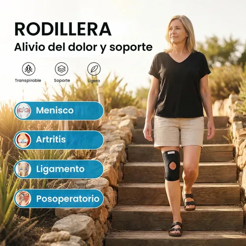 Vista 2 de Galvaran Rodillera con estabilizadores laterales para dolor de rodilla por desgarro meniscal, ACL, MCL, artritis, recuperación de lesiones, soporte