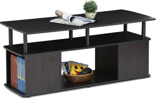Vista 16 de Furinno Jaya Soporte de TV, centro de entretenimiento de 3 niveles con estante abierto, consola de TV para TV de hasta 50 pulgadas con Roble ámbar