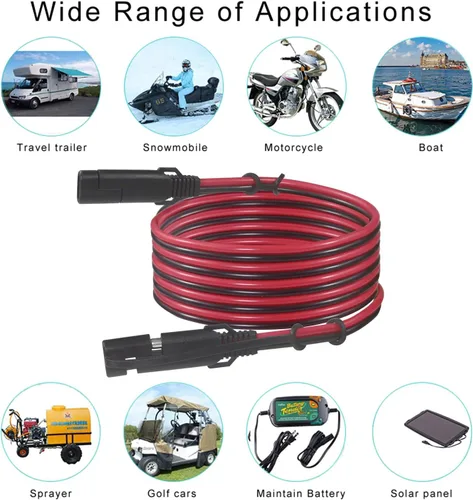 Vista 7 de SAE 16AWG Cable de Extensión para Cargador de Batería de Servicio Pesado de 6 Pies con Conector SAE de 2 Pines de Desconexión Rápida y Adaptador