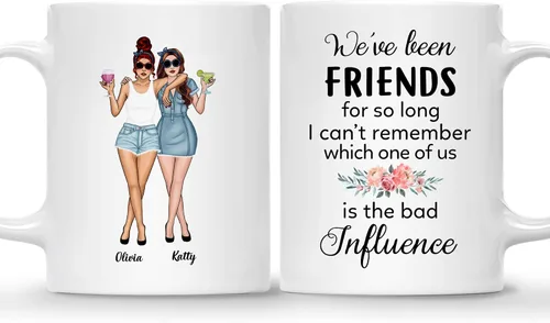 Vista 8 de Gossby Taza de café personalizada para mejores amigas, regalo personalizado para mujeres con nombre, cumpleaños, Navidad, regalo de taza de larga