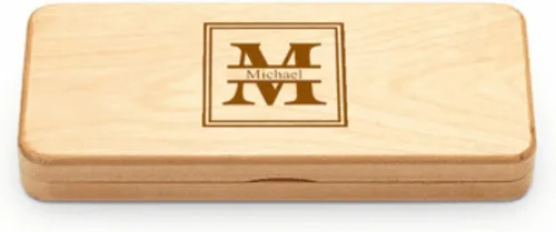 Vista 2 de Executive Gift Shoppe Juego de bolígrafos y lápices de madera de arce con tema de monograma dividido