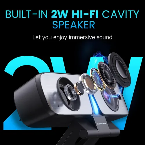 Vista 4 de RC08 - Cámara web 2K con altavoz, cámara web para PC, cámara web HD con micrófono de reducción de ruido/altavoz Harman/4X Eptz/cubierta