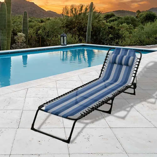 Vista 4 de Marbueno Tumbona Plegable Acero Con Cojin Jardin y Piscina 190X58X27 cm Rayas Azules 10171