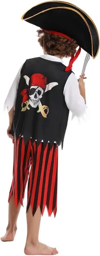 Vista 4 de RAAIBB Disfraz de pirata para niños, disfraz de Halloween, juego de rol con accesorios de lujo, regalos de cumpleaños
