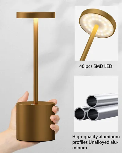Vista 9 de Pack de 2 lámparas de mesa inalámbricas, lámpara de escritorio recargable con batería LED de 5000 mAh, metálica, USB, portátil, lámpara de mesa