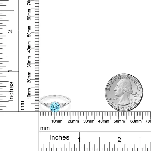 Vista 142 de Gem Stone King Anillo de compromiso de 3 piedras preciosas redondas de oro blanco de 10 quilates con piedra natal de 0.236 in con piedra natal