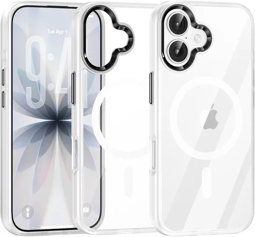 Vista 17 de Funda magnética para iPhone 13, compatible con MagSafe, protección de grado militar, parte trasera dura transparente y marco de TPU suave, funda