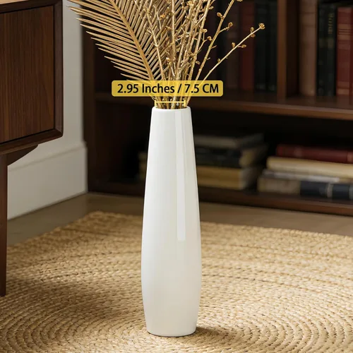 Vista 7 de Jarrón alto de cerámica blanco, 17.7 pulgadas, diseño minimalista Forma 1