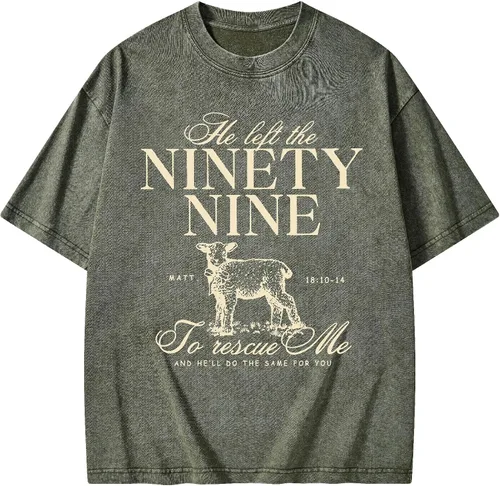 Vista 12 de Camisetas gráficas de verano para mujeres y hombres, de algodón, de gran tamaño, 90 y nueve con ovejas, camiseta cristiana lavada