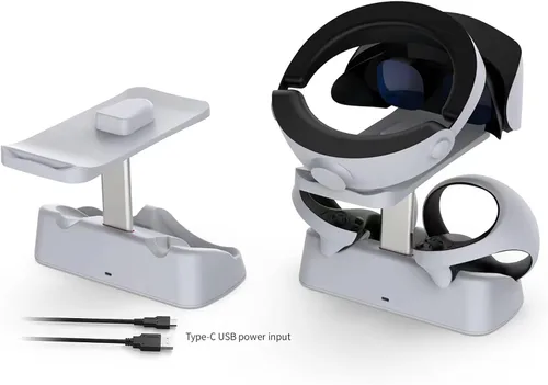 Vista 4 de Estación de carga para PS VR2, estación de carga PSVR 2 con soporte de pantalla para auriculares VR, estación de carga rápida con 2 puertos