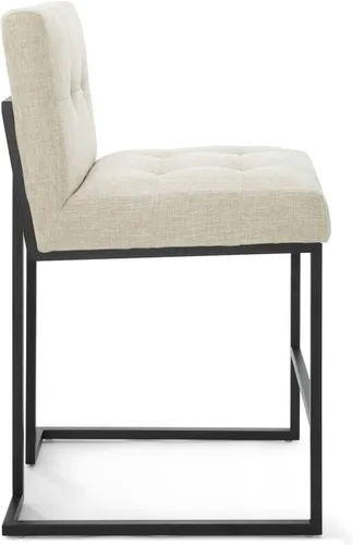 Vista 3 de Modway Privy Taburete tapizado de tela de acero inoxidable negro, beige
