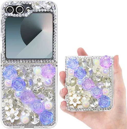 Vista 32 de Funda para Samsung Galaxy Z Flip 3 con purpurina, bonita funda transparente con diseño, brillante, reflectante, con destellos, cubierta de teléfono