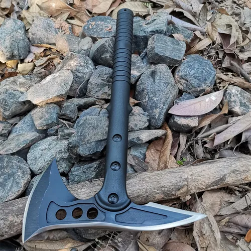 Vista 3 de Hacha de camping con vaina de nylon, Hacha Tomahawk vikinga forjada de acero al carbono de alta calidad, Hacha de camping portátil para cortar 1