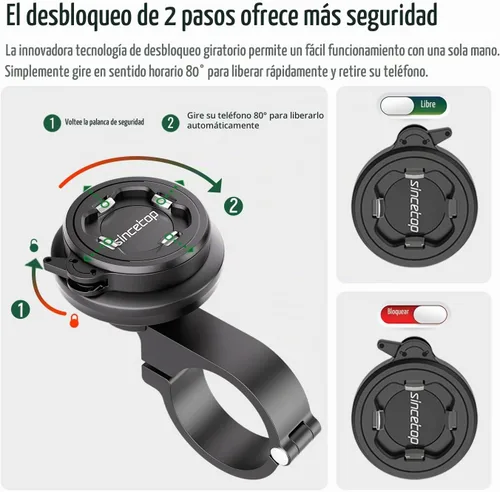 Vista 8 de Soporte de teléfono para motocicleta, soporte de teléfono celular de bicicleta con módulo amortiguador de vibraciones, soporte de manillar delantero