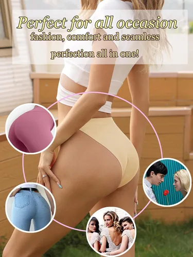 Vista 6 de String Seamless Underwear for Women Cheeky Bikini Panties No Show High Cut Hipster Briefs Stretch Cute Panty 6 Pack