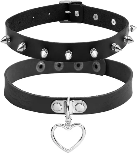 Vista 9 de Eigso - Gargantilla vintage de cuero sintético con remaches y picos, estilo punk, gótico, ajustable