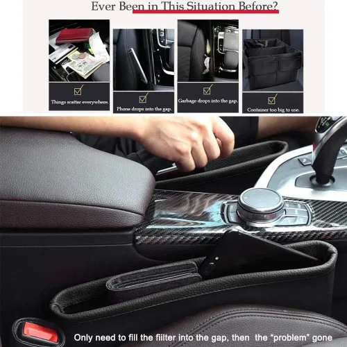 Vista 7 de Relleno universal para asiento de automóvil, organizador de asiento de automóvil de piel sintética, para asientos delanteros, consola lateral, caja