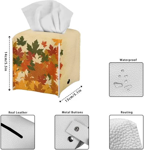 Vista 7 de Veniyate Caja de pañuelos con estampado de hojas de otoño, organizador cuadrado de piel sintética para baño, encimera de tocador, mesitas de noche