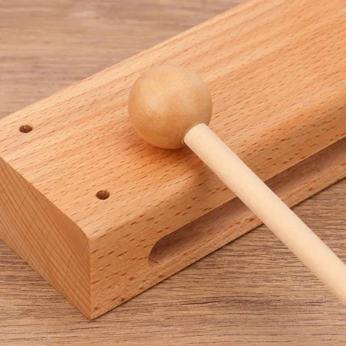 Vista 3 de Juego de 2 bloques de ritmo de madera maciza con mazo, instrumento de percusión musical duradero, apto para bloques de madera musical para adultos