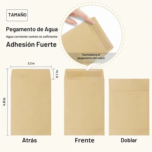 Vista 5 de Paquete de 100 sobres para monedas de 3.23 x 4.53 pulgadas, sobres pequeños de papel kraft marrón, sobres de semillas completamente sellados, sobres