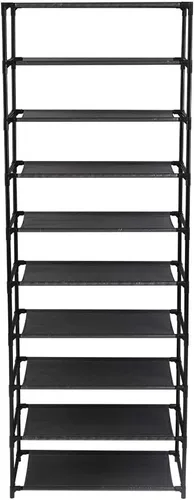Vista 4 de Zapatero alto de 10 niveles – Organizador de zapatos independiente – Organizador de armario de metal y tela no tejida – Soporte apilable