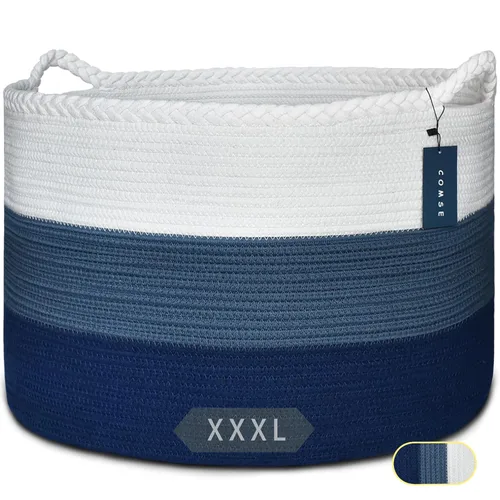 Vista 10 de COMSE Cesta de manta extra grande, cesta tejida para lavandería, 21.7 x 13.8 pulgadas, cesta de guardería, cesta de cuerda de algodón, cesta