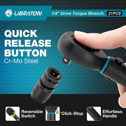 Vista 6 de LIBRATON - Llave dinamométrica para bicicleta de 1/4", 2-14 Nm, llave dinamométrica de engranaje de 72 dientes 0.1 Nm Micro Click Torque Wrench