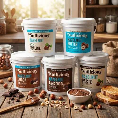 Vista 5 de Variegate de avellana (9 libras), Nutlicious, fabricado en los Estados Unidos, sin aceite de palma, 0.14 oz de proteína. Gourmet Hazelnut Swirl