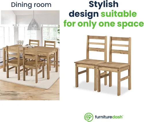 Vista 5 de Furniture Dash Silla de comedor de madera maciza, juego de 2, silla de cocina sin brazos de granja con respaldo de escalera, ideal para sala