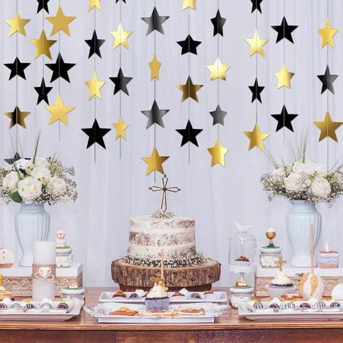Vista 7 de Patelai Guirnalda de estrellas con purpurina 2026, decoración de graduación de 130 pies, pancarta colgante de estrella para fiesta, cumpleaños