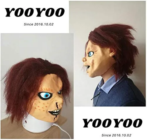 Vista 6 de Máscara de Halloween aterradora máscara de Halloween espeluznante para niños máscaras de terror de látex para adultos figuras de acción de Chucky