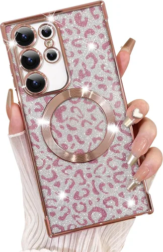 Vista 22 de Fiyart Funda diseñada para Samsung Galaxy S21, compatible con MagSafe Cheetah Print Plate, protección de cámara, transparente, magnética