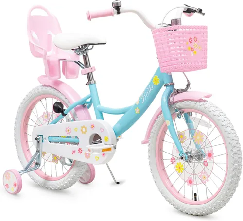 Vista 20 de Bixike Girls Bike with Basket for Toddlers and Kids Aged 3-14 Years Old, 12 14 16 18 Inch with Training Wheels & Doll Seat, 20 Inch with Kickstand &