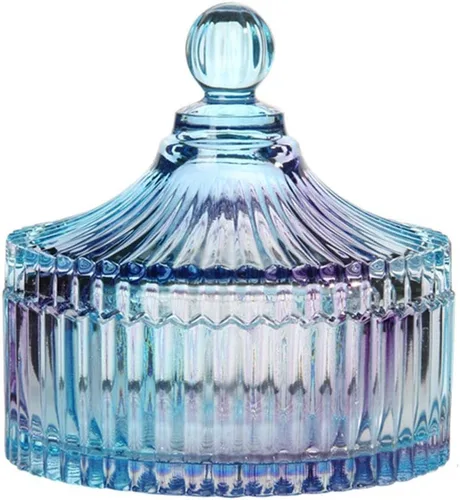 Vista 8 de CHOOLD Tarro colorido de lujo con forma de tienda de campaña de cristal con tapa, tarro de boticario de vidrio transparente para dulces de boda
