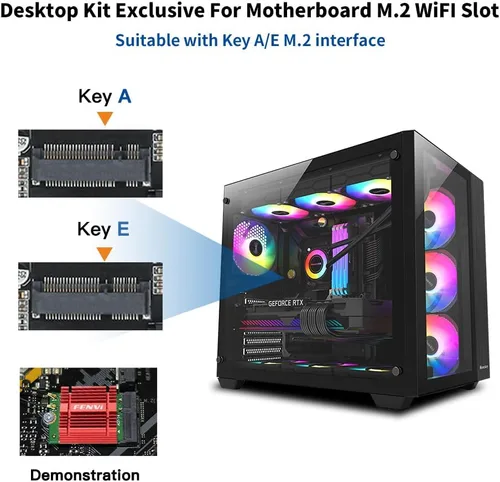 Vista 8 de FENVI WiFi 6E Kit de actualización de escritorio con Intel AX210-5400Mbps Tri-Band 6GHz y BT 5.3 Incluye tarjeta WiFi M.2 2230 AX210NGW, antenas