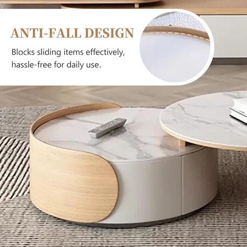 Vista 3 de Moderna mesa de centro redonda anidable con parte superior de mármol, mesa circular de 31.5 pulgadas con almacenamiento, mesa de té central