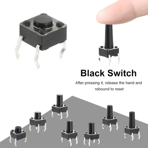 Vista 5 de Interruptor táctil de botón pulsador micro momentáneo interruptor 10 valores 0.236x0.236 in 4 pines 180 piezas kit surtido interruptores pulsadores