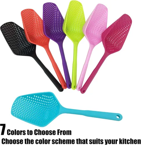 Vista 9 de SEIWEI Cuchara coladora grande, colador de herramientas de mango largo, cuchara de drenaje, colador de pasta resistente al calor, cocina para Azul