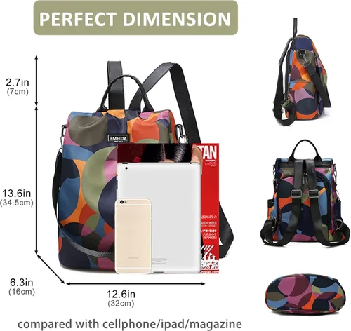 Vista 3 de Mochila para mujer, antirrobo, bolsa de viaje convertible, mochila de moda, casual, impermeable, para senderismo, M