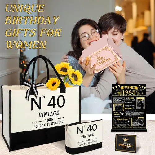 Vista 7 de YeohJoy Regalos de 40 cumpleaños para mujeres, bolsa de lona para viaje, regalos únicos de cumpleaños de 40 años para su madre, esposa, tía, amigos