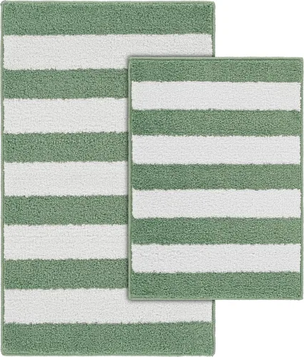 Vista 16 de Garland Rug Beach Stripe Basin - Alfombra de baño lavable a rayas azules, antideslizante, de secado rápido, suave y absorbente, lavable a máquina