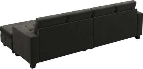 Vista 9 de Belffin Sofá cama modular convertible de terciopelo de 4 asientos con diván reversible, sofá cama seccional con almacenamiento otomano seccional
