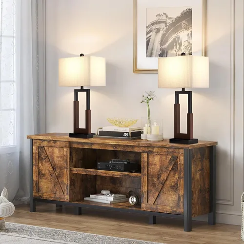 Vista 6 de Maxax Juego de 2 Lámparas de Mesa Estilo Granja de 30" para Sala de Estar, Modernas Lámparas de Mesita de Noche Negras con Puerto USB y Tipo-C