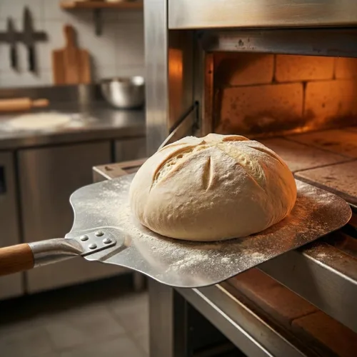 Vista 4 de Restaurantware Met Lux - Pala de pizza de 14 x 12 pulgadas, 1 pala de pizza duradera, con mango de madera para hornos domésticos o comerciales