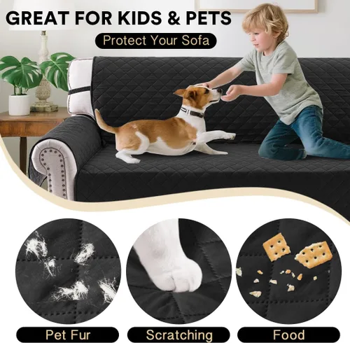 Vista 5 de PrinceDeco Funda de sofá para perros, lavable y reversible, apta para mascotas, resistente al agua, protector de muebles con correas elásticas