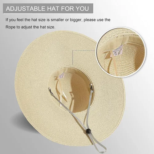 Vista 5 de Lanzom - Sombrero de paja con ala ancha para mujer, plegable, enrollable, de playa, con protección solar UPF 50+ Beige