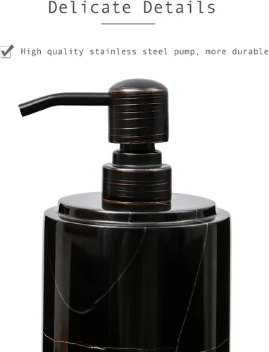 Vista 4 de JIMEI Dispensador de jabón de mármol negro para baño y cocina - Dispensador decorativo de jabón líquido de piedra de mármol natural - Dispensador
